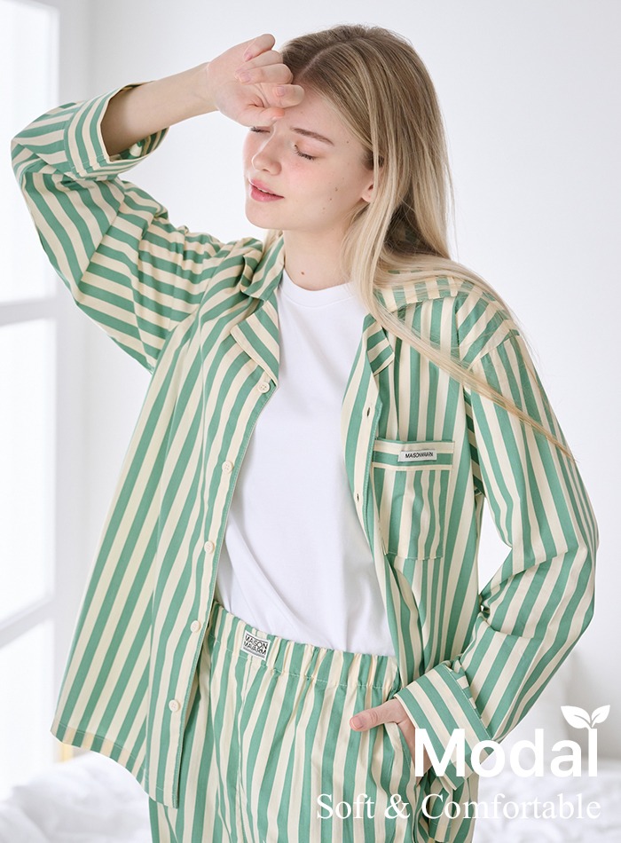 WV ST 그린 면모달원단 하이틴 성인 파자마 잠옷 셋업
