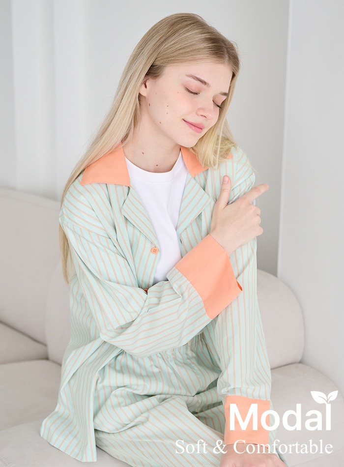 WV 블록 민트 면모달원단 하이틴 성인 파자마 잠옷 셋업