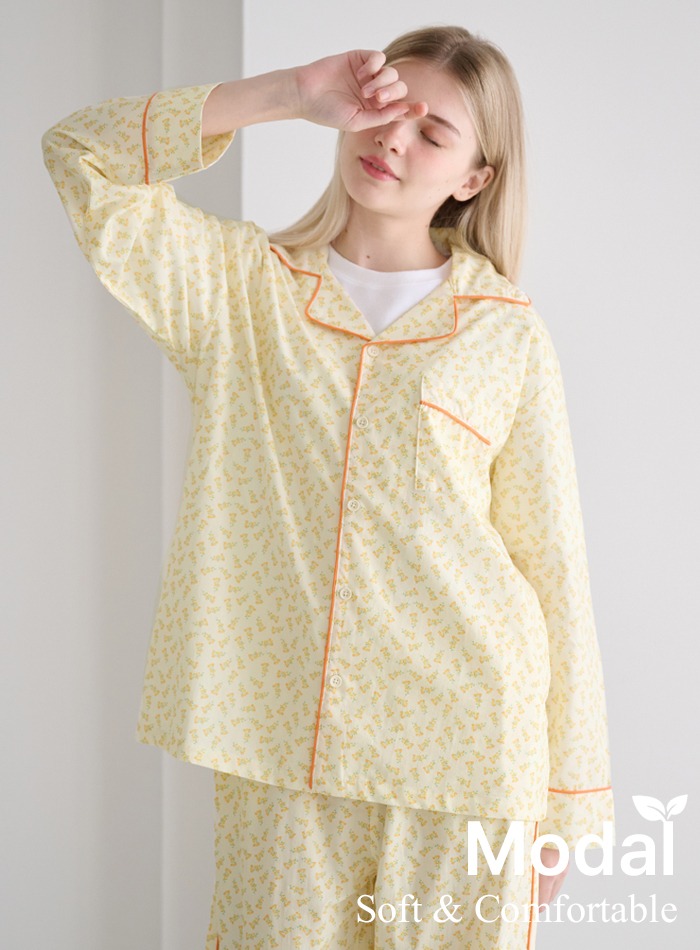 WV 블라썸 옐로우 면모달원단 하이틴 성인 파자마 잠옷 셋업